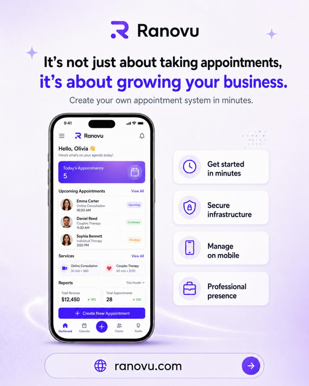 Grow with Ranovu - revenue and appointment trend dashboard