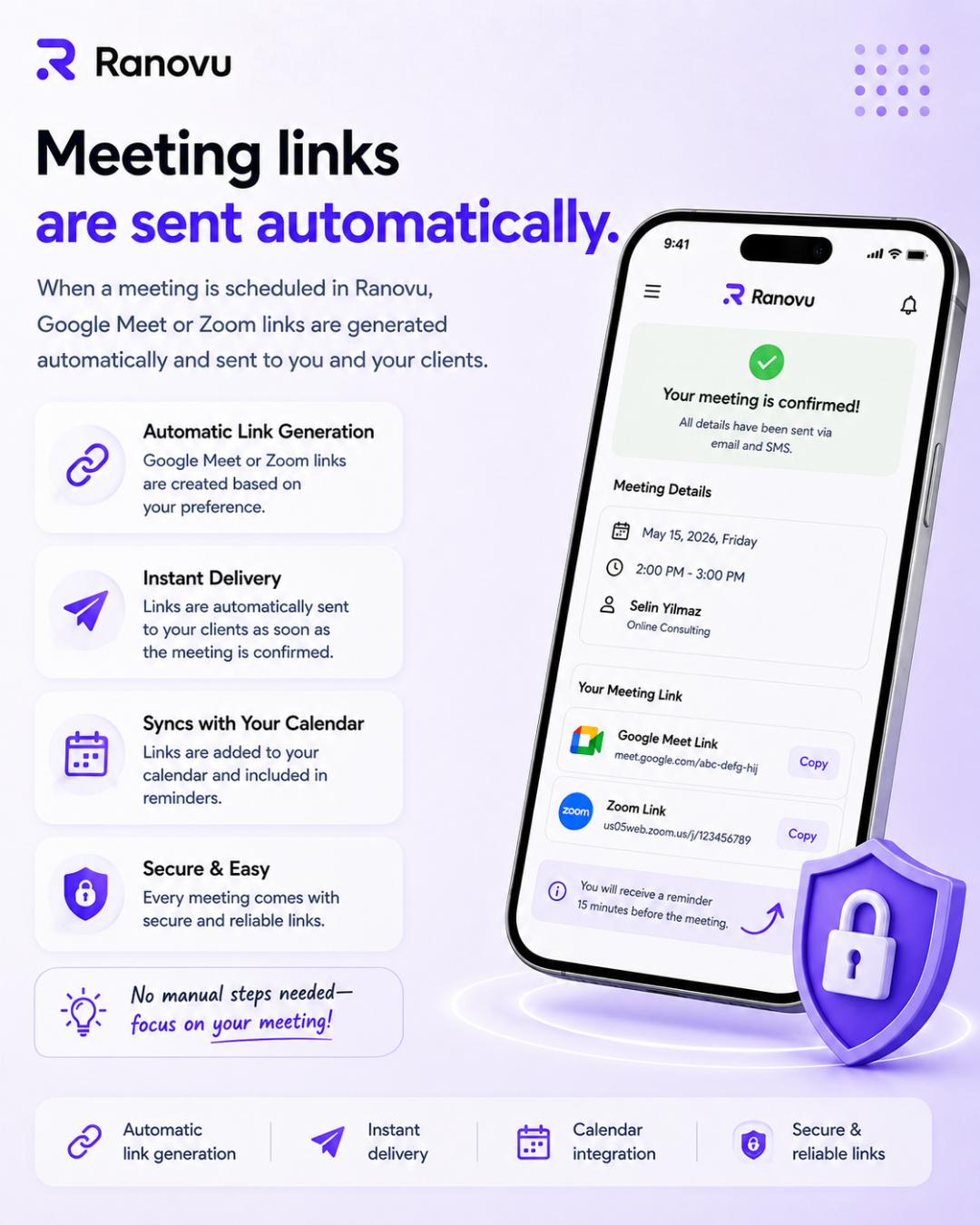 Ranovu automatic Google Meet and Zoom link delivery