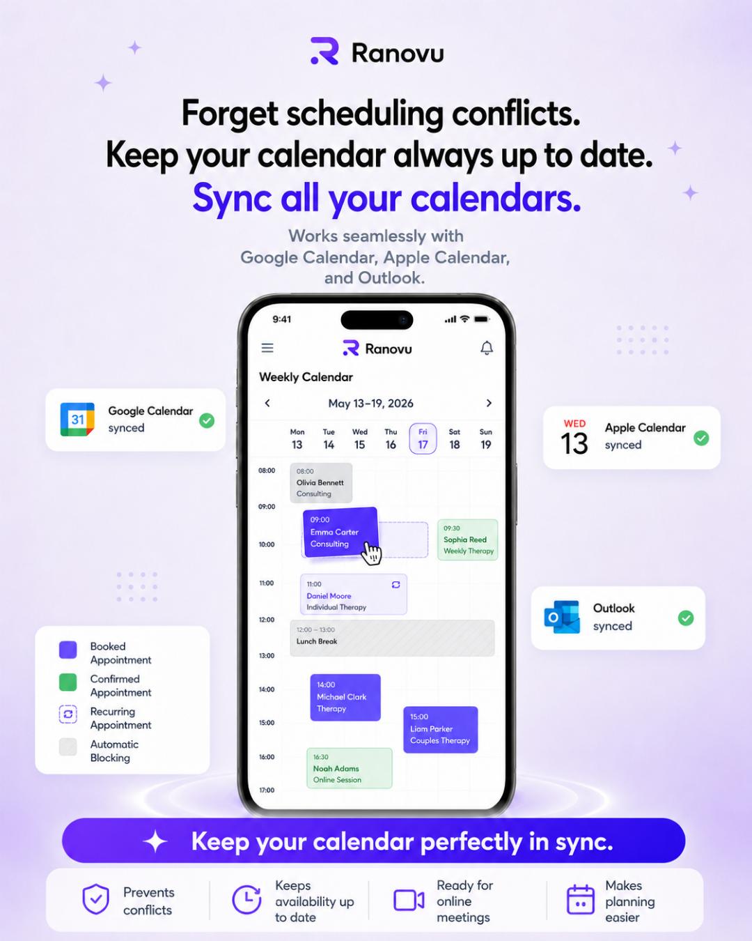 Ranovu calendar sync - Google, Apple, and Outlook