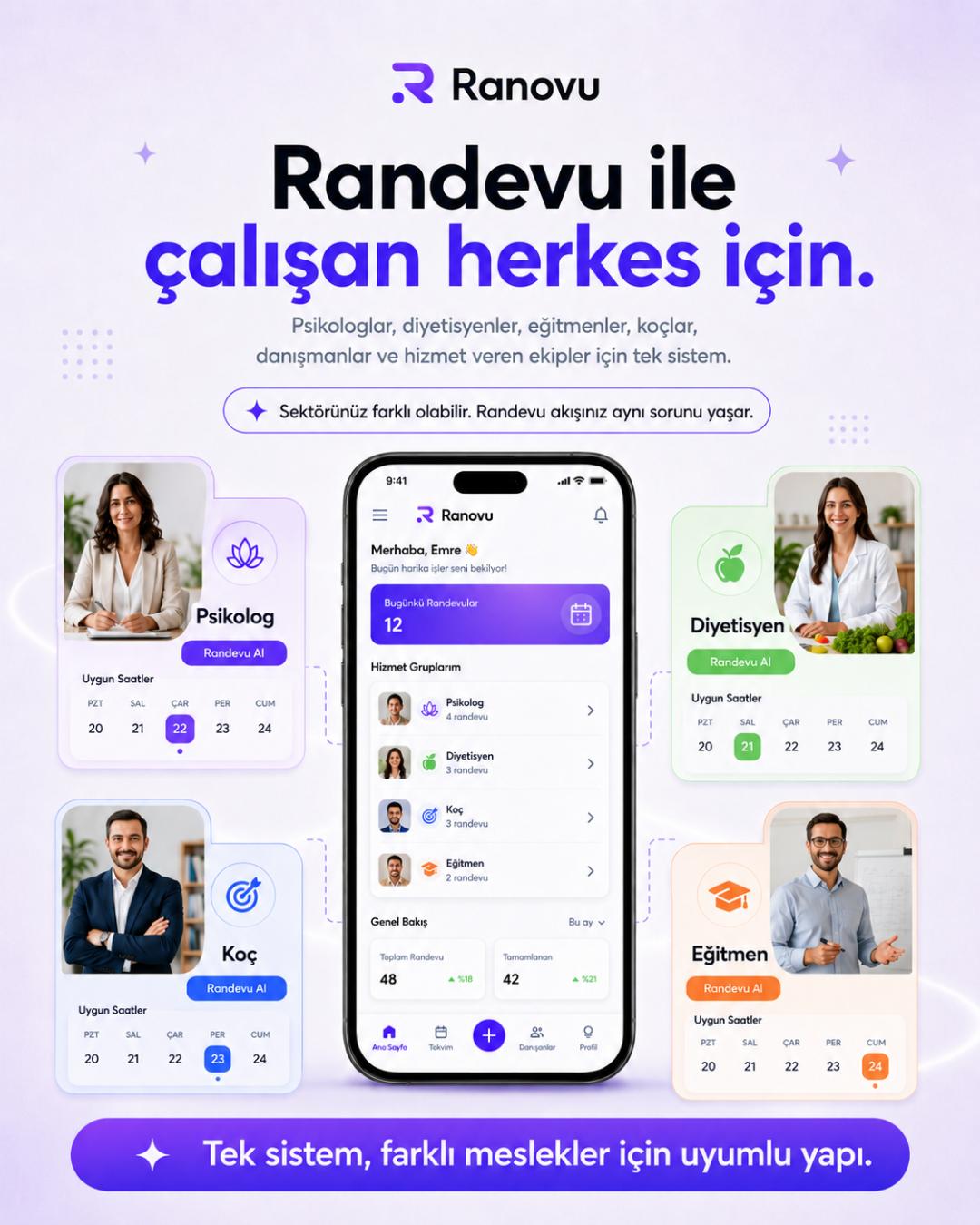 Ranovu - psikolog, diyetisyen, koç ve eğitmen için tek randevu yönetim sistemi görseli