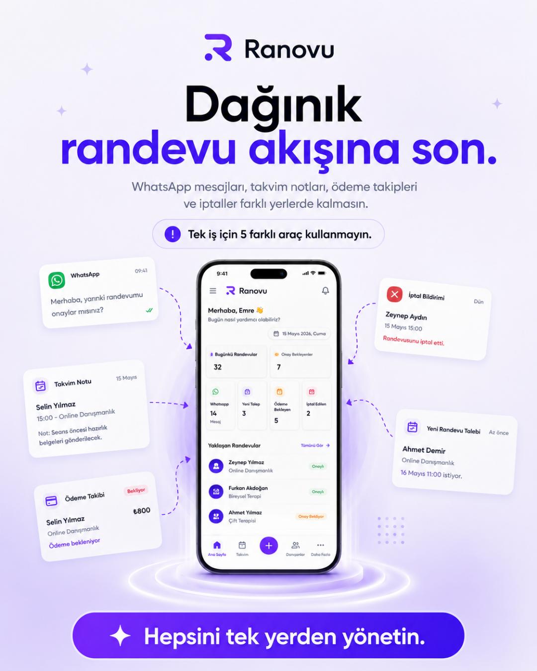 Dağınık randevu araçlarından Ranovu tek panele geçiş