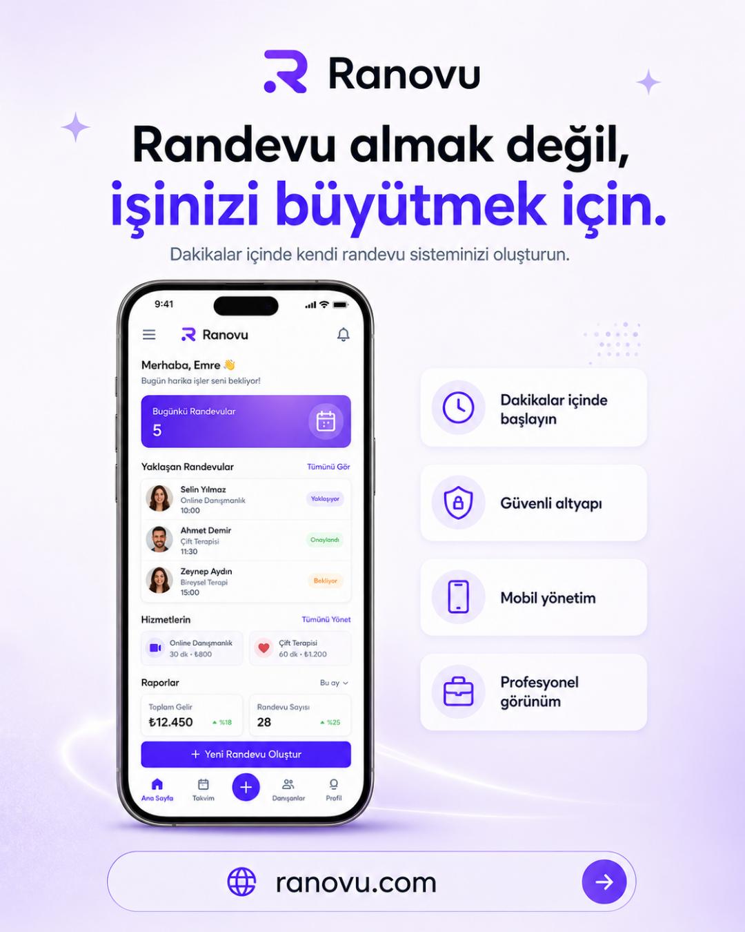 Ranovu ile iş büyütme - gelir ve randevu trend paneli