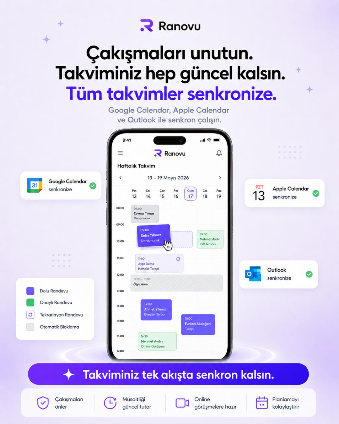 Ranovu takvim senkronizasyonu - Google, Apple ve Outlook