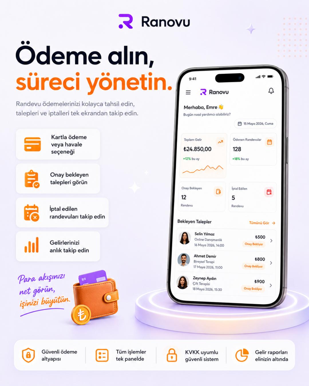Ranovu randevu ödemesi ve gelir takibi paneli